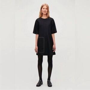 Cos topstitched black wool/cashmere mod short sleeve dress size 2